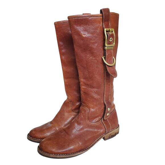 Coach Shoes - Coach Leather Riding Boots Weslyn Tall Whiskey Brown - Size 8